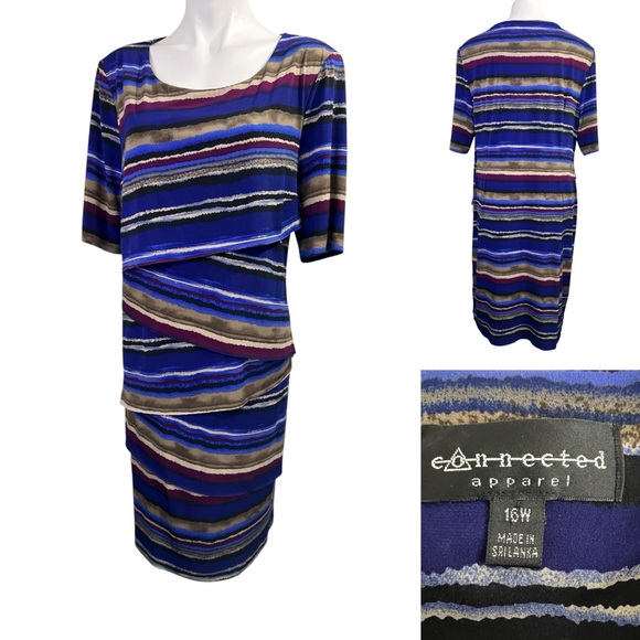 Connected Apparel dress plus size 16w blue Multicolor Striped stretch office - Picture 1 of 6